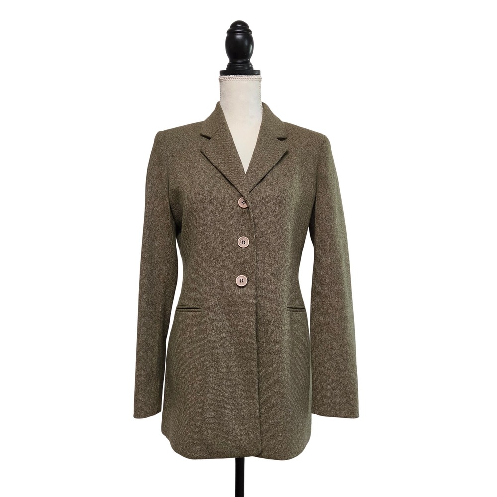 Vintage 90s Jones New York Olive Tweed Virgin Wool Longline Blazer Size 4 Preppy